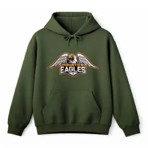 Green hoodie with Houston Eagles Major League Drone Racing team logo.
