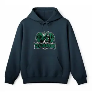 Navy hoodie with California Sea Dragons Major League Drone Racing team logo.
