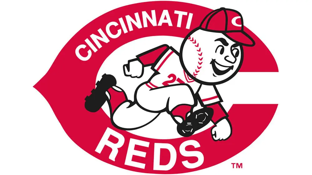 A red and white logo of the cincinnati reds.