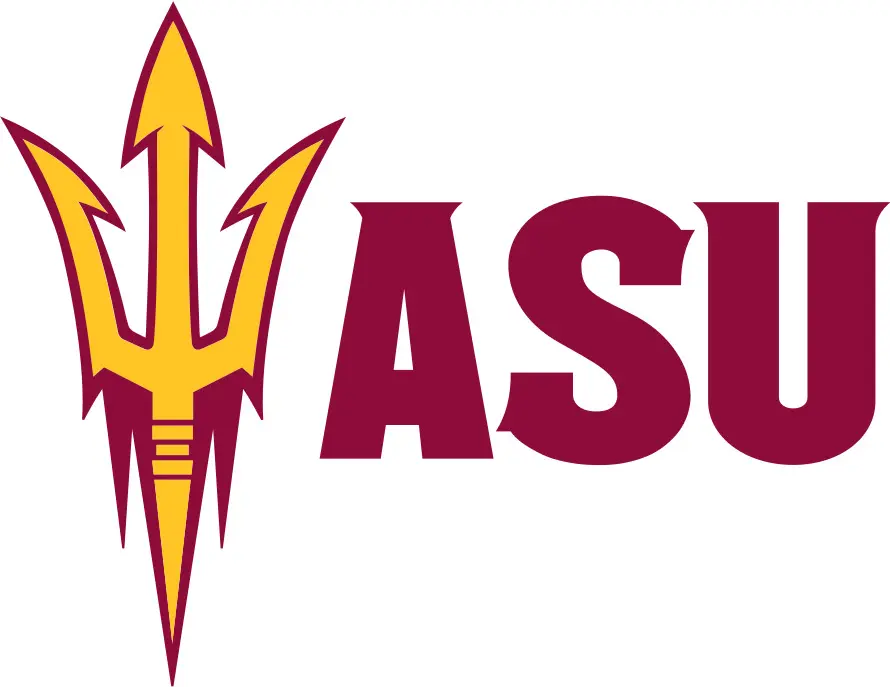 A red and yellow asu logo on top of the word asu.