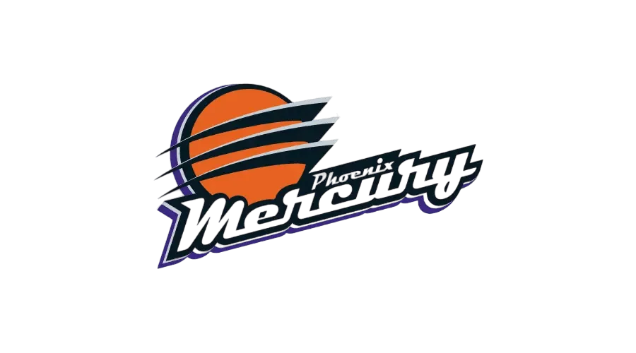 Phoenix Mercury basketball team logo on black background.