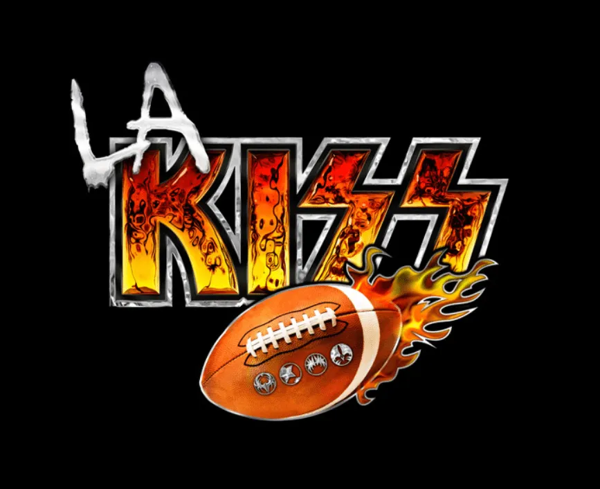 LA KISS logo with flaming football.