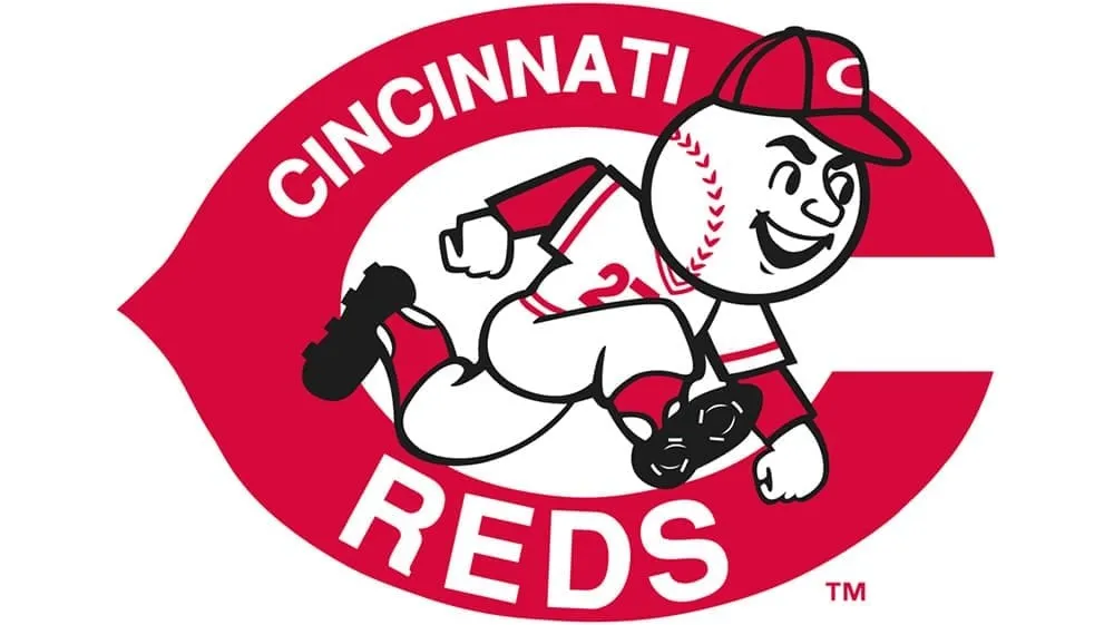 Cincinnati Reds logo with baseball mascot.